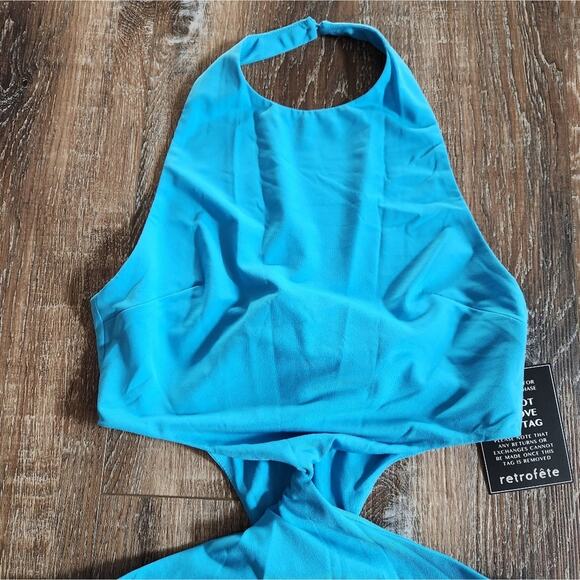 Retrofete Raven Dress in Peacock Blue Size Large Halter Open Back NWT - Picture 4 of 14
